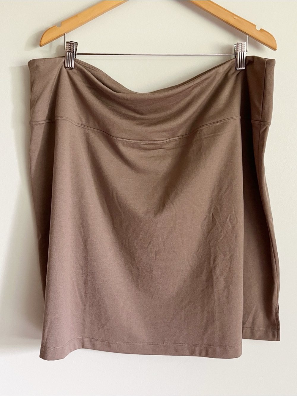Woolx Monroe Skirt Size 1X Merino Blend Knee Length Taupe Brown Stretchy Pull On